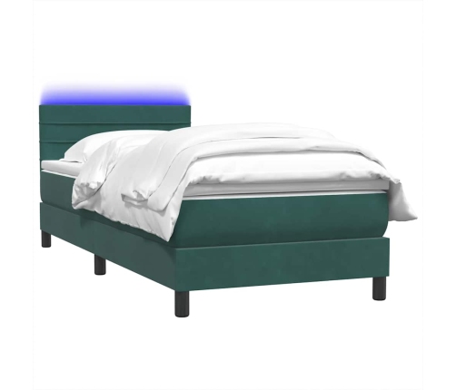 Cama box spring con colchón terciopelo verde oscuro 80x210 cm