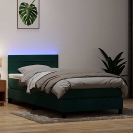 Cama box spring con colchón terciopelo verde oscuro 80x210 cm