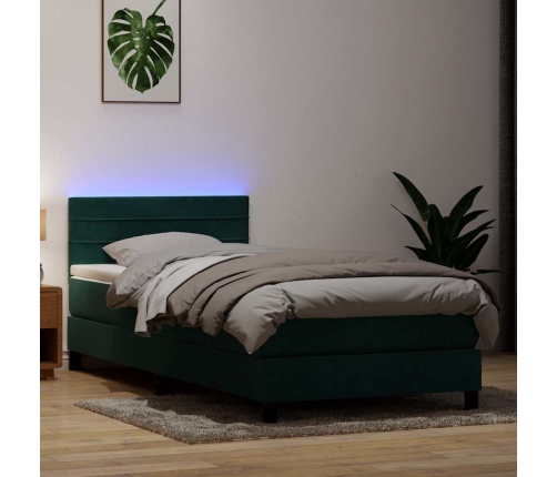 Cama box spring con colchón terciopelo verde oscuro 80x210 cm