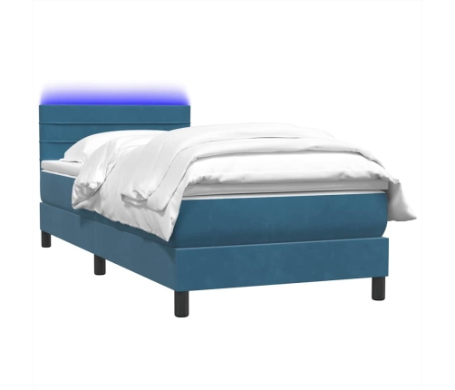 Cama box spring con colchón terciopelo azul oscuro 80x210 cm