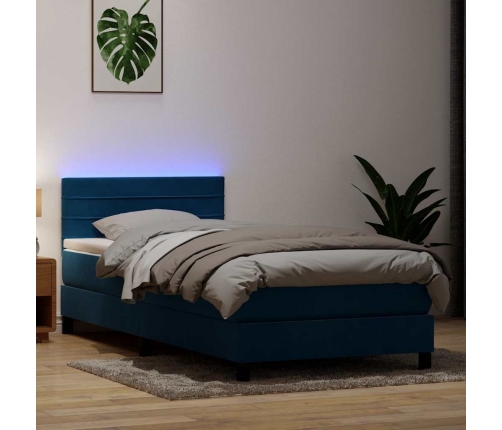 Cama box spring con colchón terciopelo azul oscuro 80x210 cm