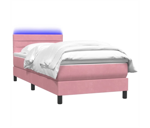 Cama box spring con colchón terciopelo rosa 80x210 cm