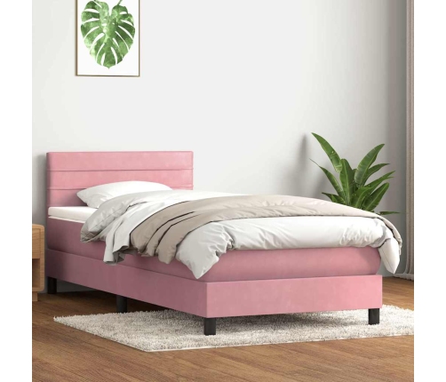 Cama box spring con colchón terciopelo rosa 80x210 cm