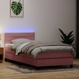 Cama box spring con colchón terciopelo rosa 80x210 cm