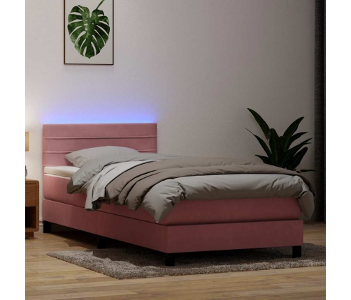 Cama box spring con colchón terciopelo rosa 80x210 cm