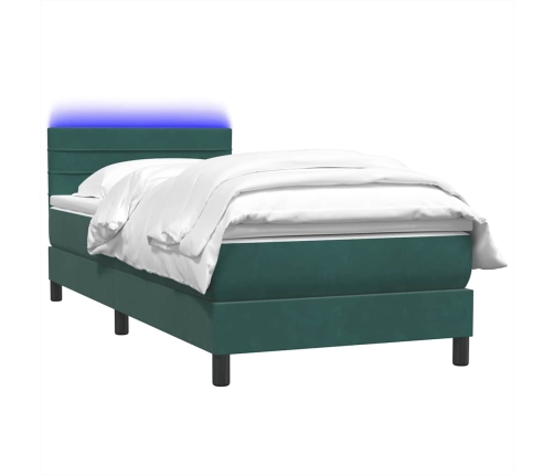 Cama box spring con colchón terciopelo verde oscuro 90x210 cm