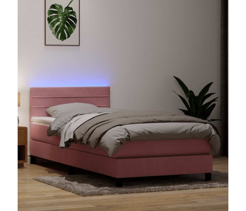 Cama box spring con colchón terciopelo rosa 90x210 cm