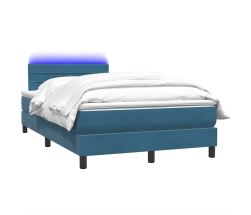 Cama box spring con colchón terciopelo azul oscuro 120x210 cm