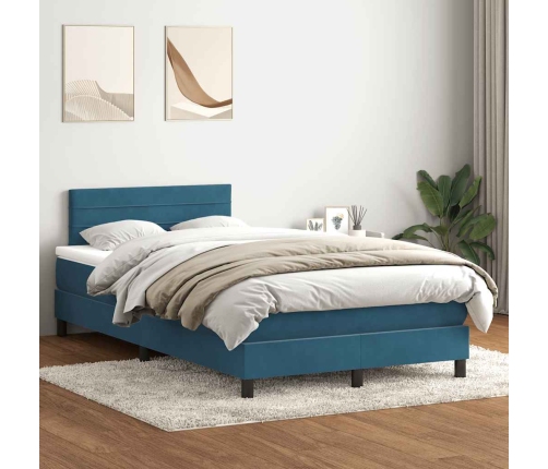 Cama box spring con colchón terciopelo azul oscuro 120x210 cm