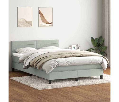 Cama box spring con colchón terciopelo gris claro 140x210 cm