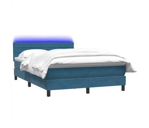 Cama box spring con colchón terciopelo azul oscuro 140x210 cm