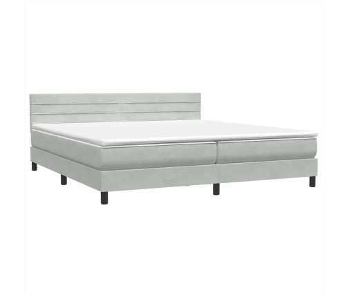 Cama box spring con colchón terciopelo gris claro 180x210 cm