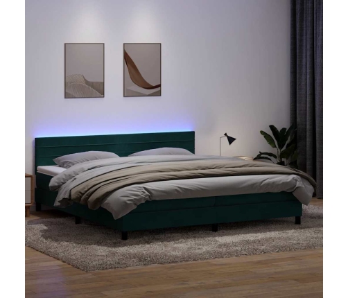 Cama box spring con colchón terciopelo verde oscuro 180x210 cm