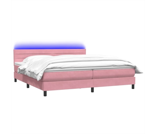 Cama box spring con colchón terciopelo rosa 200x210 cm