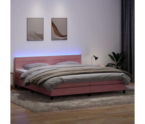 Cama box spring con colchón terciopelo rosa 200x210 cm