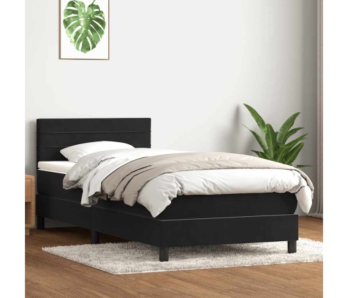 Cama box spring con colchón cuero sintético negro 80x220 cm