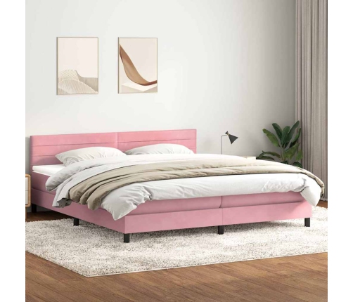 Cama box spring con colchón terciopelo rosa 180x220 cm