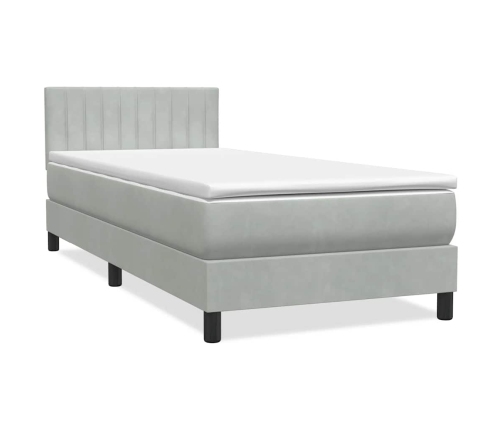 Cama box spring con colchón terciopelo gris claro 80x210 cm