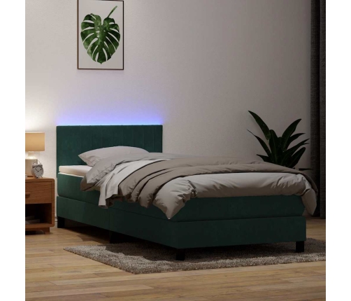 Cama box spring con colchón terciopelo verde oscuro 80x210 cm