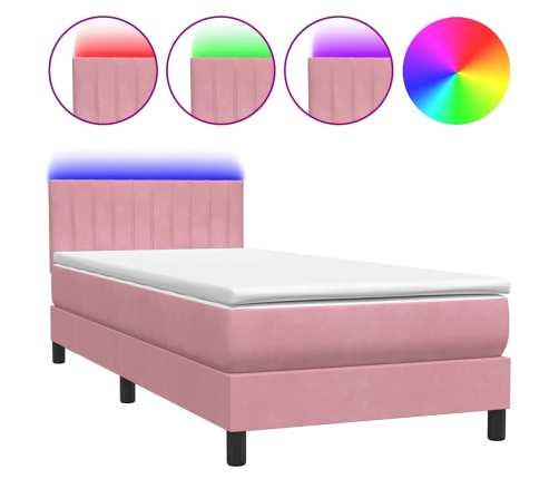 Cama box spring con colchón terciopelo rosa 90x210 cm