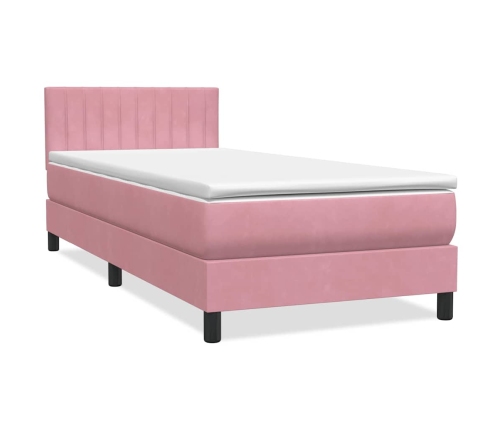 Cama box spring con colchón terciopelo rosa 90x210 cm