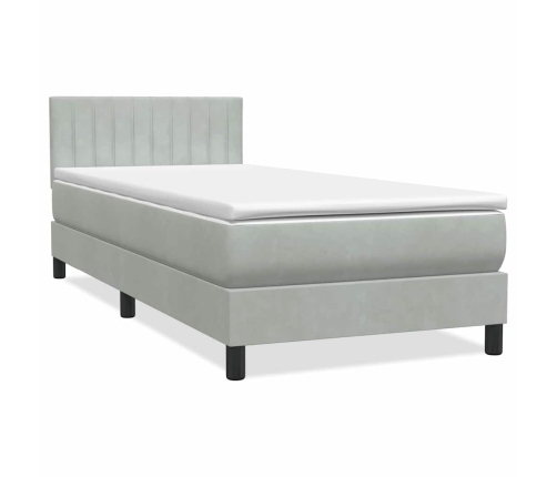 Cama box spring con colchón terciopelo gris claro 100x210 cm