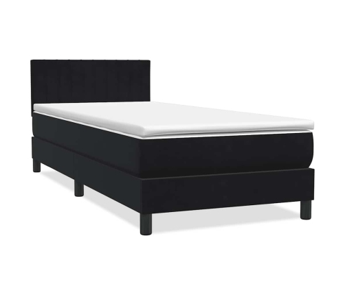 Cama box spring con colchón terciopelo negro 100x210 cm