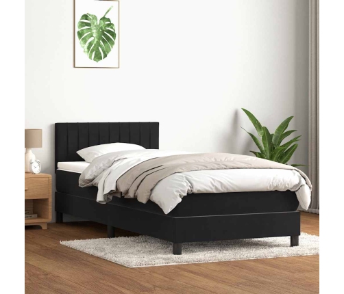 Cama box spring con colchón terciopelo negro 100x210 cm