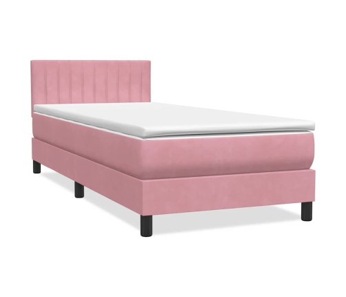 Cama box spring con colchón terciopelo rosa 100x210 cm