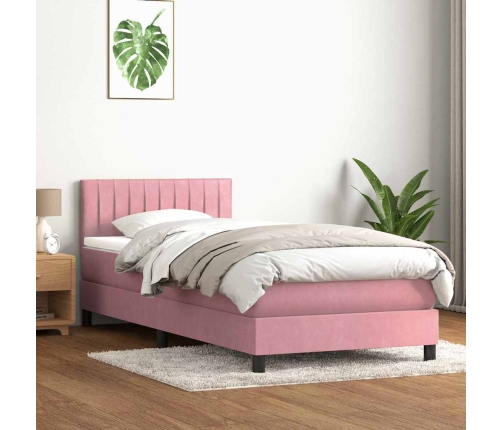 Cama box spring con colchón terciopelo rosa 100x210 cm