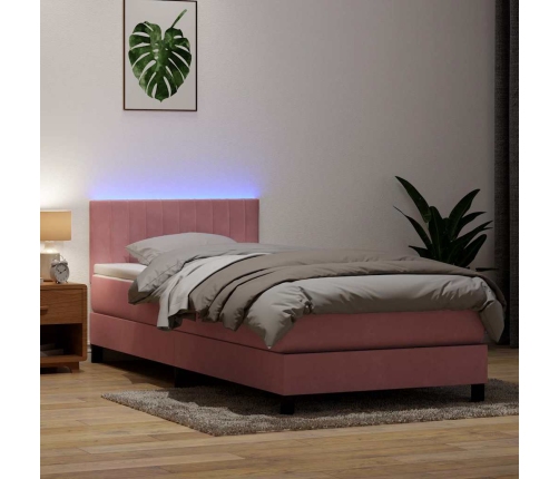 Cama box spring con colchón terciopelo rosa 100x210 cm