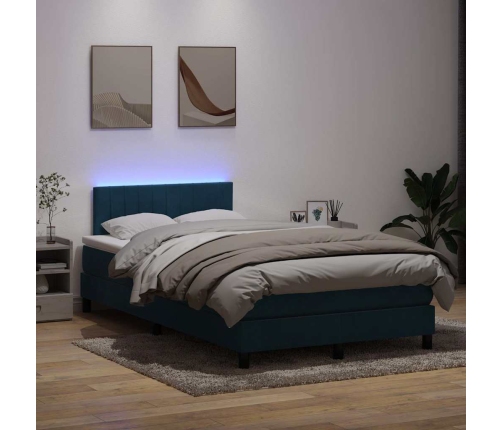 Cama box spring con colchón terciopelo azul oscuro 120x210 cm