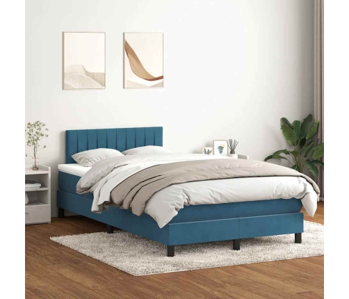 Cama box spring con colchón terciopelo azul oscuro 120x210 cm