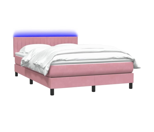 Cama box spring con colchón terciopelo rosa 140x210 cm