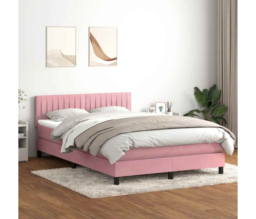 Cama box spring con colchón terciopelo rosa 140x210 cm