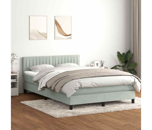 Cama box spring con colchón terciopelo gris claro 160x210 cm