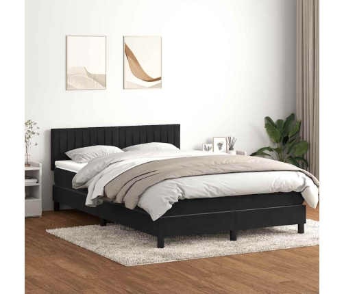 Cama box spring con colchón terciopelo negro 160x210 cm