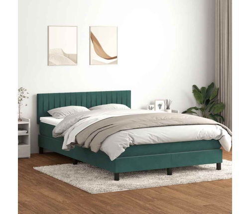 Cama box spring con colchón terciopelo verde oscuro 160x210 cm