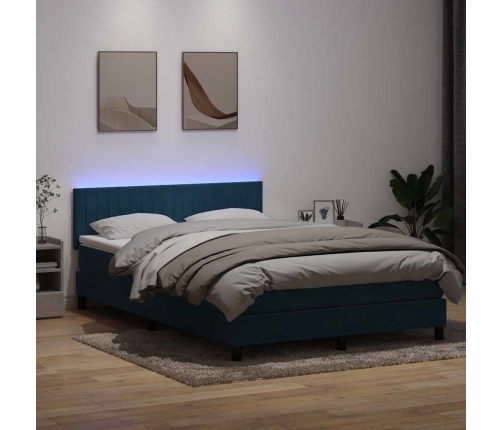 Cama box spring con colchón terciopelo azul oscuro 160x210 cm