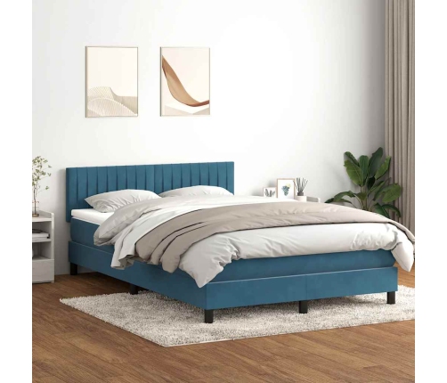 Cama box spring con colchón terciopelo azul oscuro 160x210 cm