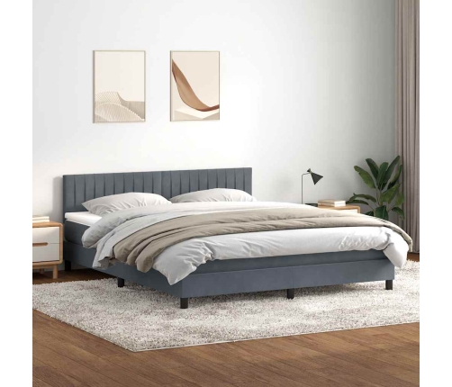 Cama box spring con colchón terciopelo gris oscuro 180x210 cm