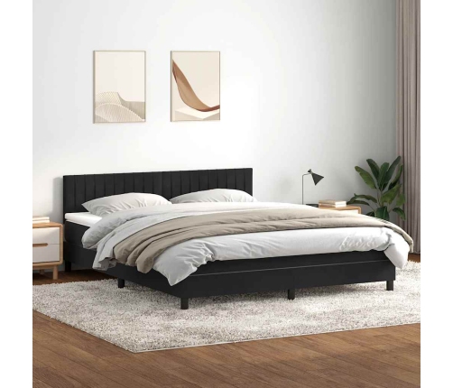 Cama box spring con colchón terciopelo negro 180x210 cm