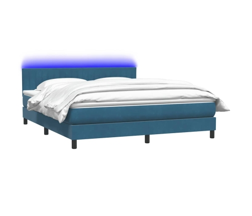 Cama box spring con colchón terciopelo azul oscuro 180x210 cm