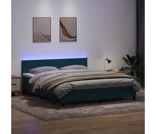 Cama box spring con colchón terciopelo azul oscuro 180x210 cm