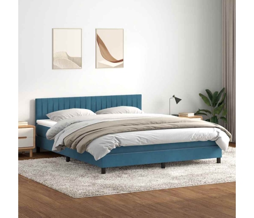 Cama box spring con colchón terciopelo azul oscuro 180x210 cm