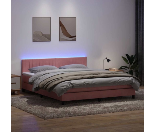 Cama box spring con colchón terciopelo rosa 180x210 cm