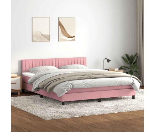 Cama box spring con colchón terciopelo rosa 180x210 cm