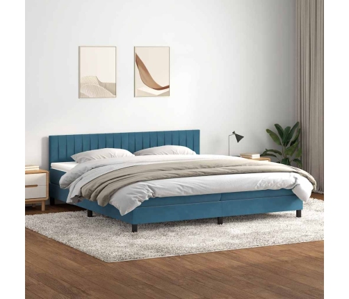 Cama box spring con colchón terciopelo azul oscuro 200x210 cm