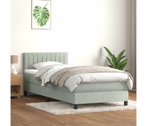 Cama box spring con colchón terciopelo gris claro 90x220 cm