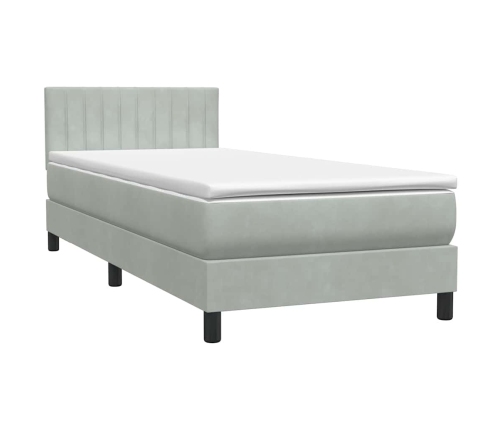 Cama box spring con colchón terciopelo gris claro 90x220 cm